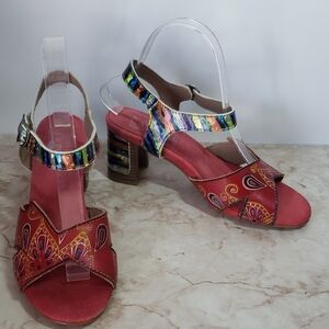 Spring Step LA ARTISTE Colorful Red And Pink Strappy Women's Sandals Size 38
